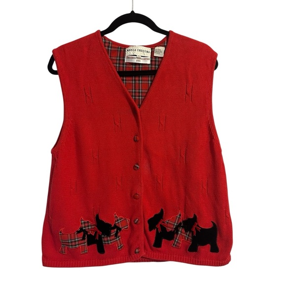 Vintage Scottie Dog Red Sweater Vest Marisa Christina Christmas Collection SZ L - Picture 1 of 6